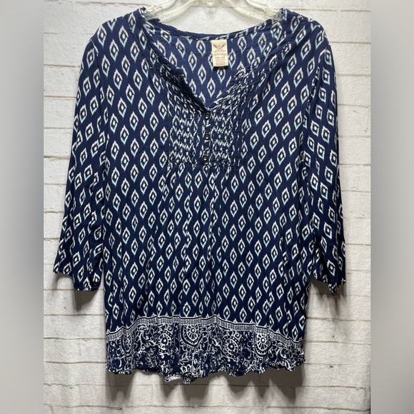 Faded Glory Women’s‎ Blue White Boho 3/4 Sleeve Blouse. - Picture 4 of 9